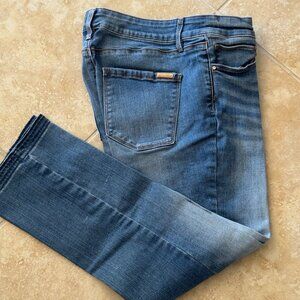 White House Black Market Mid-Rise Crop Flare Jeans Medium Blue Wash Size 8